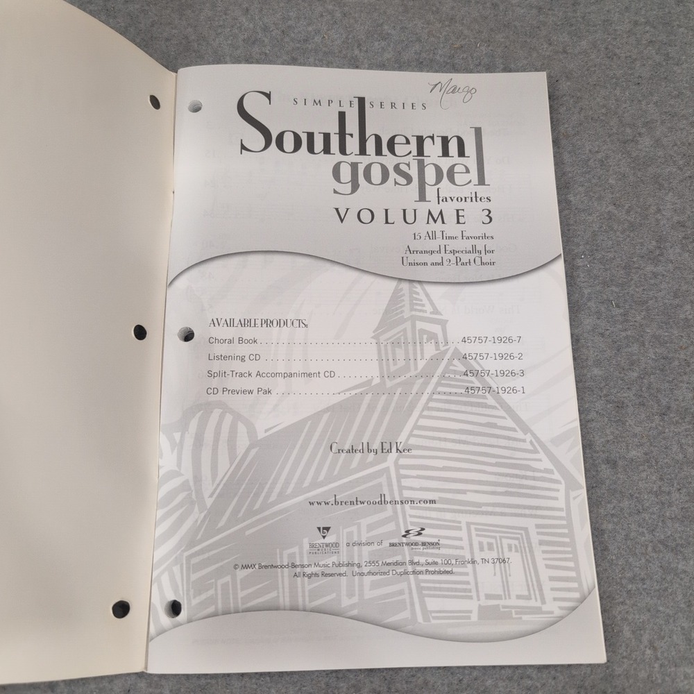 Simple Series Southern Gospel Favorites Volume 3 Choral Book Ed Kee 45757-1926-7 - Picture 2 of 3